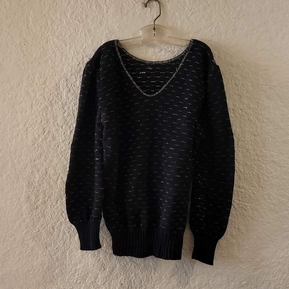 Vintage "Beverly Golderg Style" Acrylic Long Sleeve Metallic/Black Sweater - Picture 1 of 8